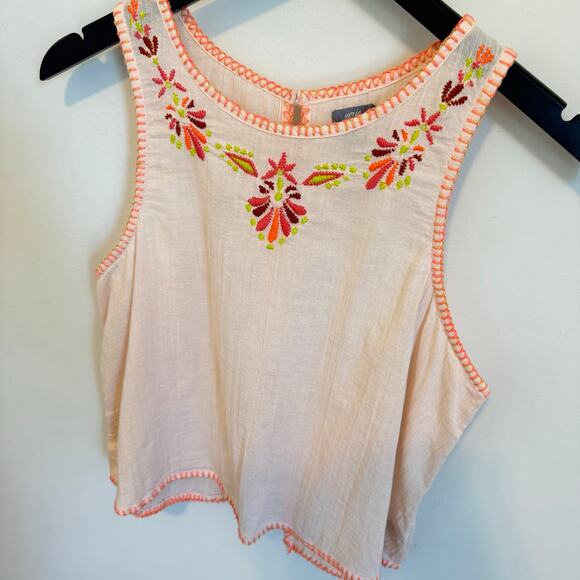 Aerie Crop Tank Woman’s XS Beige & Floral Split Back Embroidered %100 cotton - Picture 3 of 10